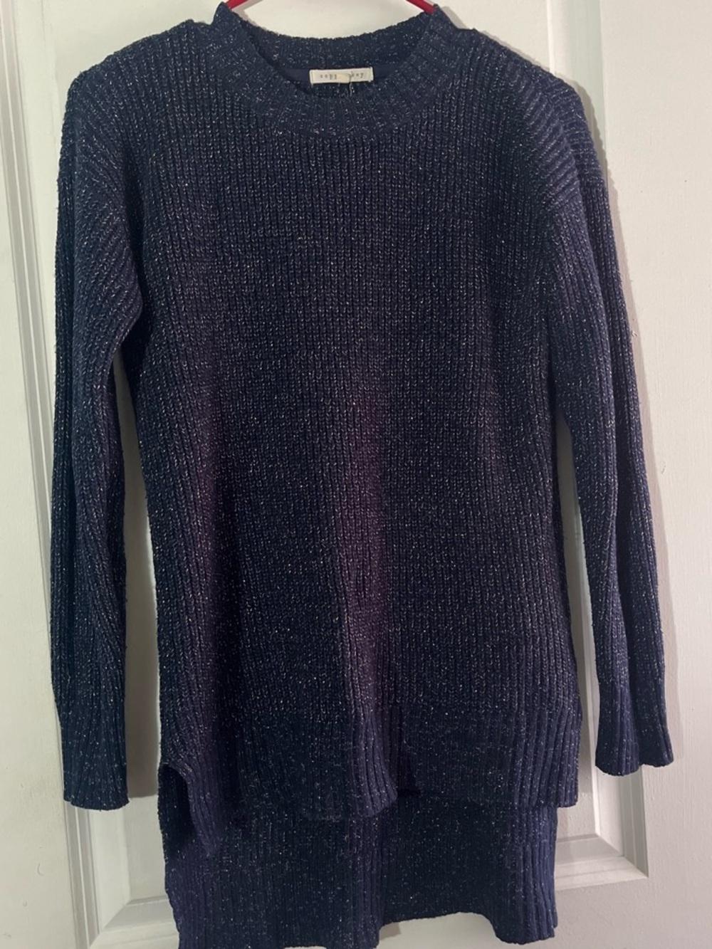 Copper Key Navy Sparkle Ribbed Crewneck Sweater